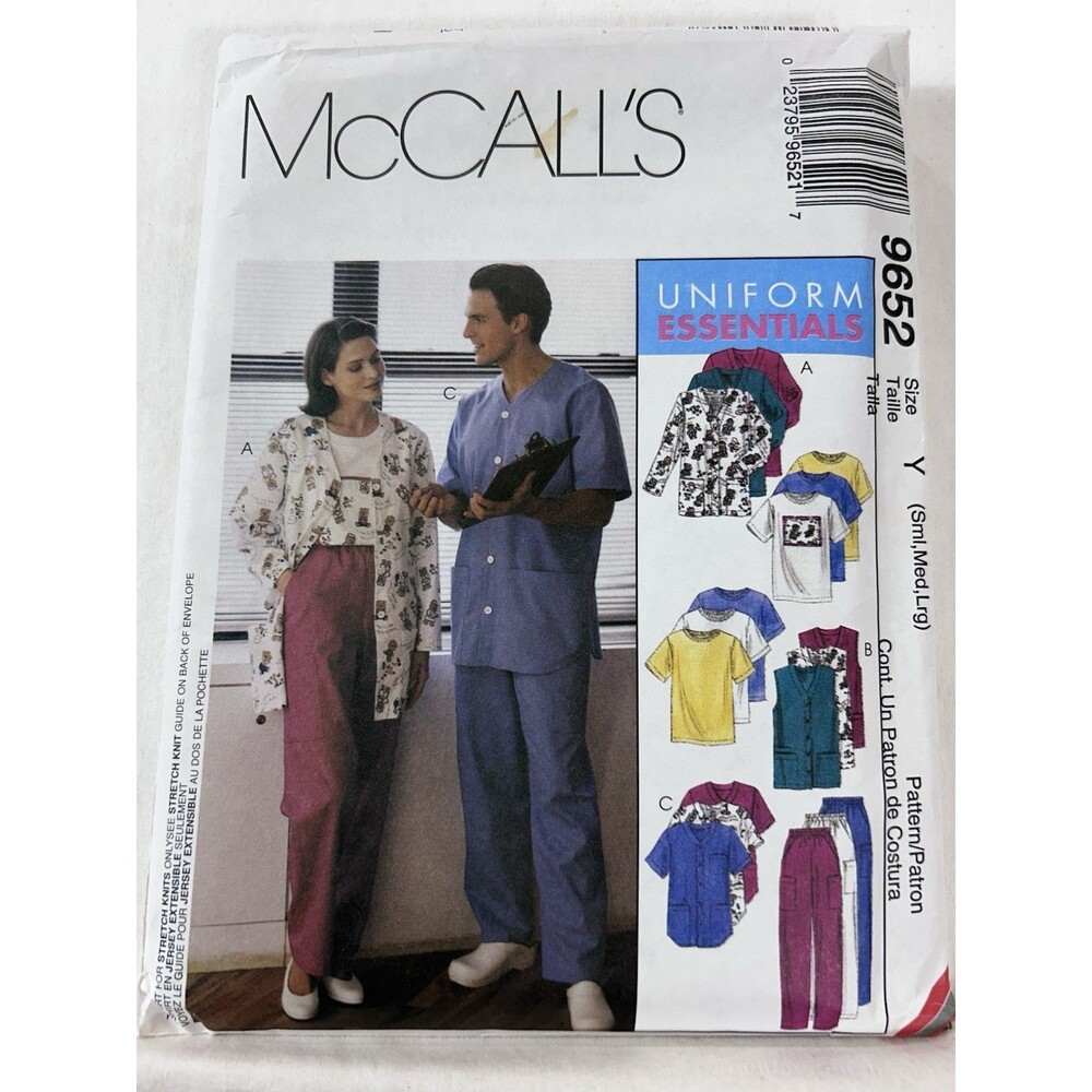 McCall's Uniform Pattern 9652 Unisex Cardigan Shirt Pants T-Shirt Sm-Lg Uncut